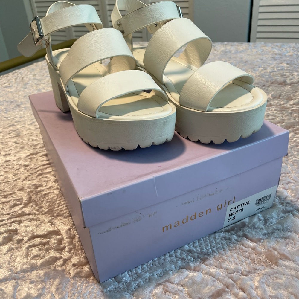 Madden Girl White Captive White Platform Sandals
